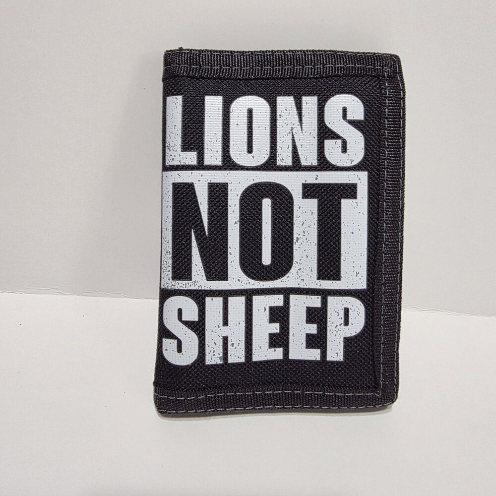 Lead Or Be Led Lions Not Sheep Black Trifold Wallet Nylon ID Window